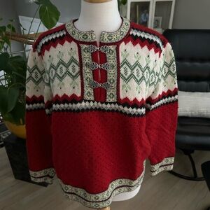 Vintage Cambridge Dry Goods Red and Cream Wool Sweater